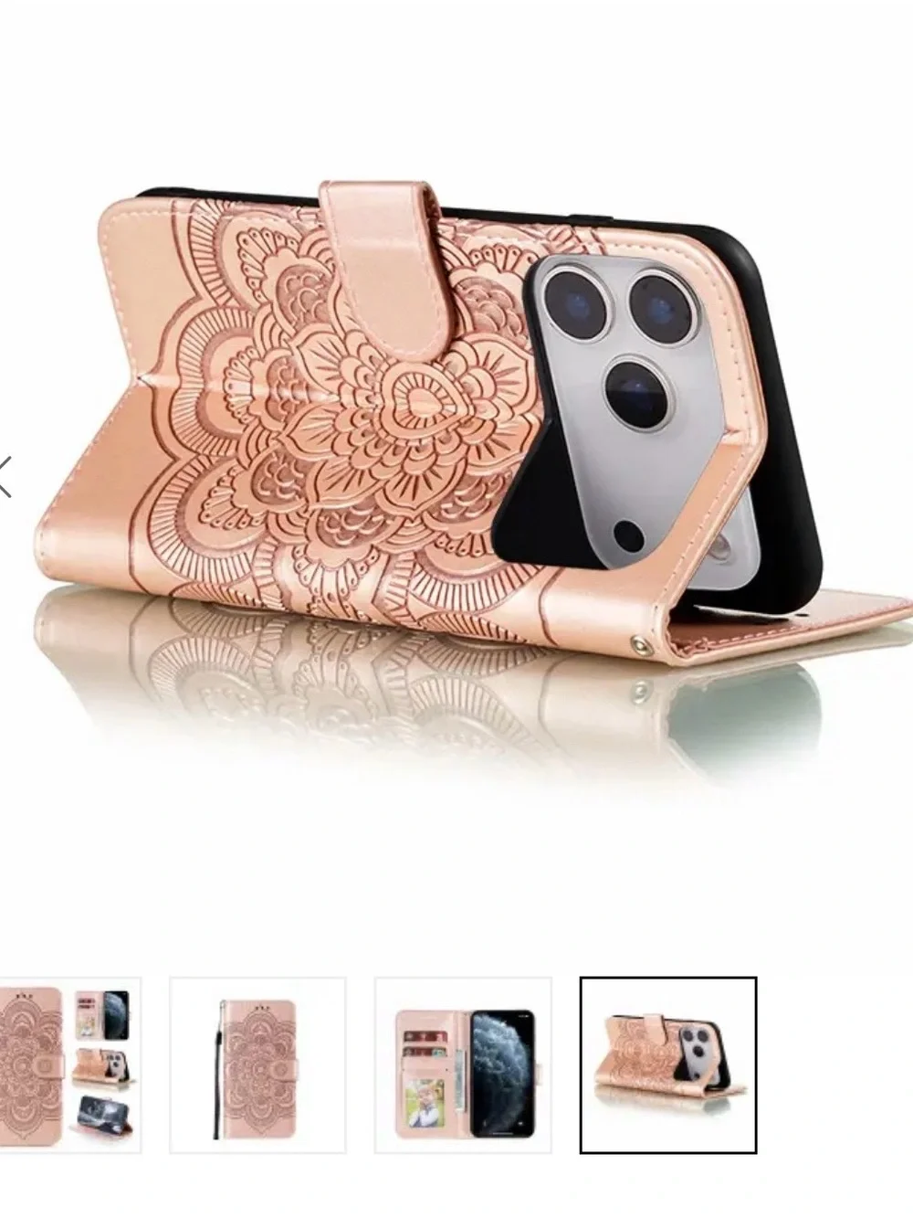 Mandala Embossed Wallet Phone Case - Rose Pink